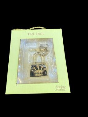 Spring Street Gold and Black Crown Pad Lock Keychain